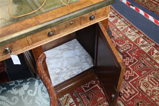 A Victorian brass bound pollard oak partners desk, W.5ft 3in. D.3ft H.2ft 6in.